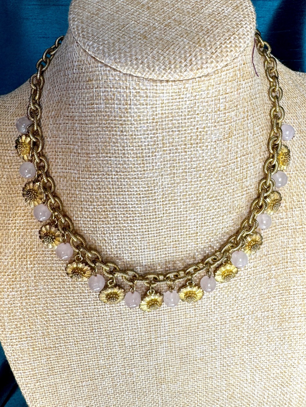 R.J. Graziano Gold-Tone Daisy Charm Necklace with Rose Quartz Beads